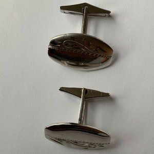 Vintage Belspan Sterling Silver Oval Cuff  Links with Engraved Design